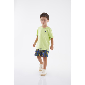 Conjunto Camiseta Malha Gorgurão e Short Microfibra Verde Limão - Up Baby