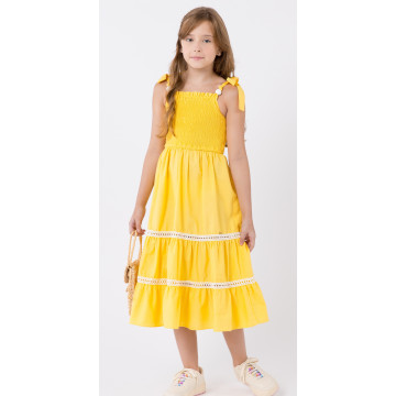  Vestido Kids Amarelo Midi Tricoline Amarelo - 1+1