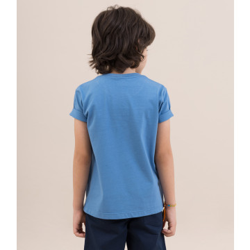 Camiseta Básica com Logo Dino Azul Jeans - Beabá