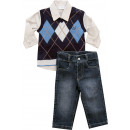 Conjunto Kids Colete, Camisa e Calça Jeans Losangos - Noruega