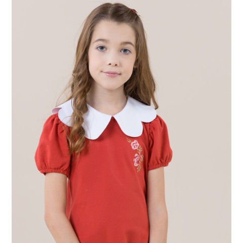 Vestido Kids Gola com Detalhes em Algodão Vermelho - Beabá
